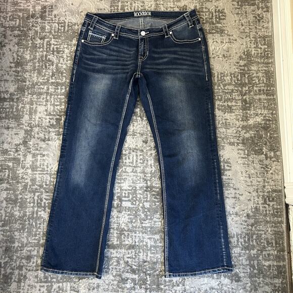 ROCK & ROLL COWGIRL Riding Women's Denim Low Rise Boot Cut Jeans Size 34 x 32 - Picture 1 of 16